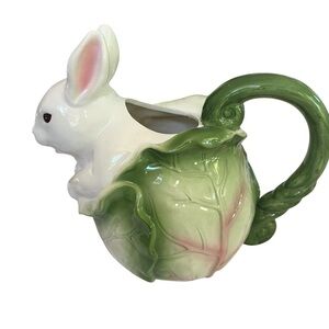Cabbage motif White and Green Rabbit pitcher perfect for spring no cracks /chips